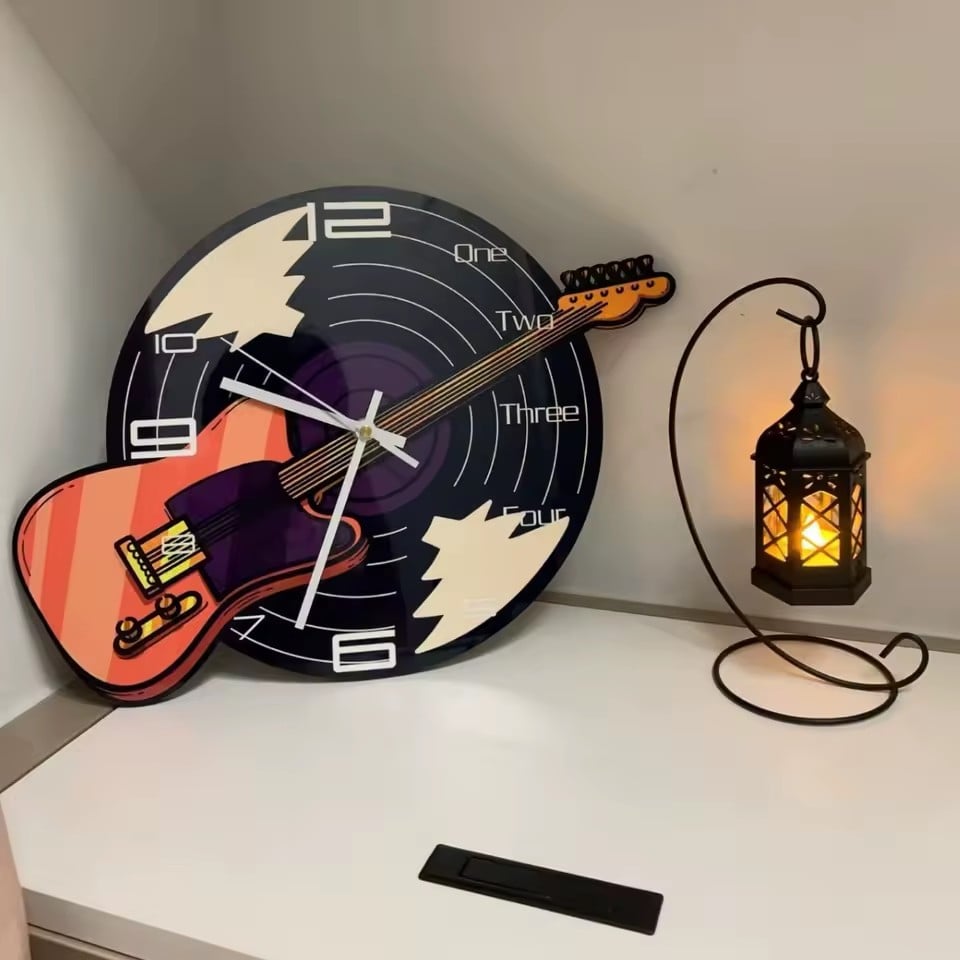 9820 Pendulum - Rock star guitar wall clock merging vinyl record and electric guitar design - music themed home decor | Boto Clock wholesale manufacturer