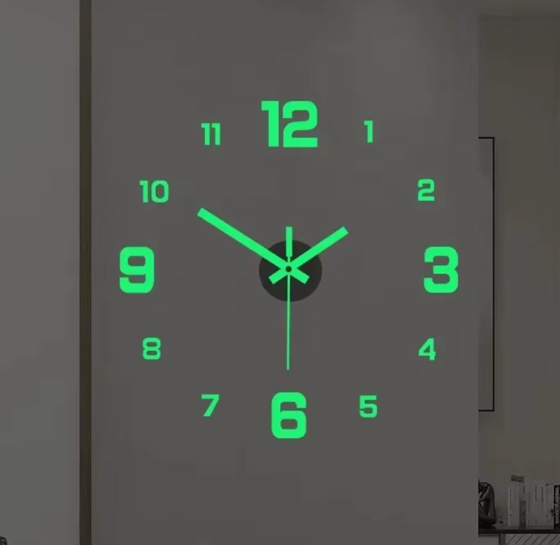 LUM-DIY-3500 - DIY frameless luminous wall clock with self-adhesive numbers - minimalist modern design with green glow effect | Boto Clock wholesale manufacturer