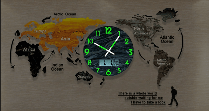 Global sustainability vision - world map LED clock representing Boto Clock's international environmental commitment and eco-friendly manufacturing across all continents