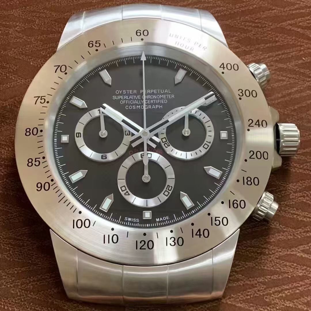 WT-6263 Chronograph - Luxury stainless steel chronograph watch-style wall clock with tachymeter bezel and black dial sub-dials - premium designer timepiece replica for high-end home decor and giftware. | Boto Clock wholesale manufacturer