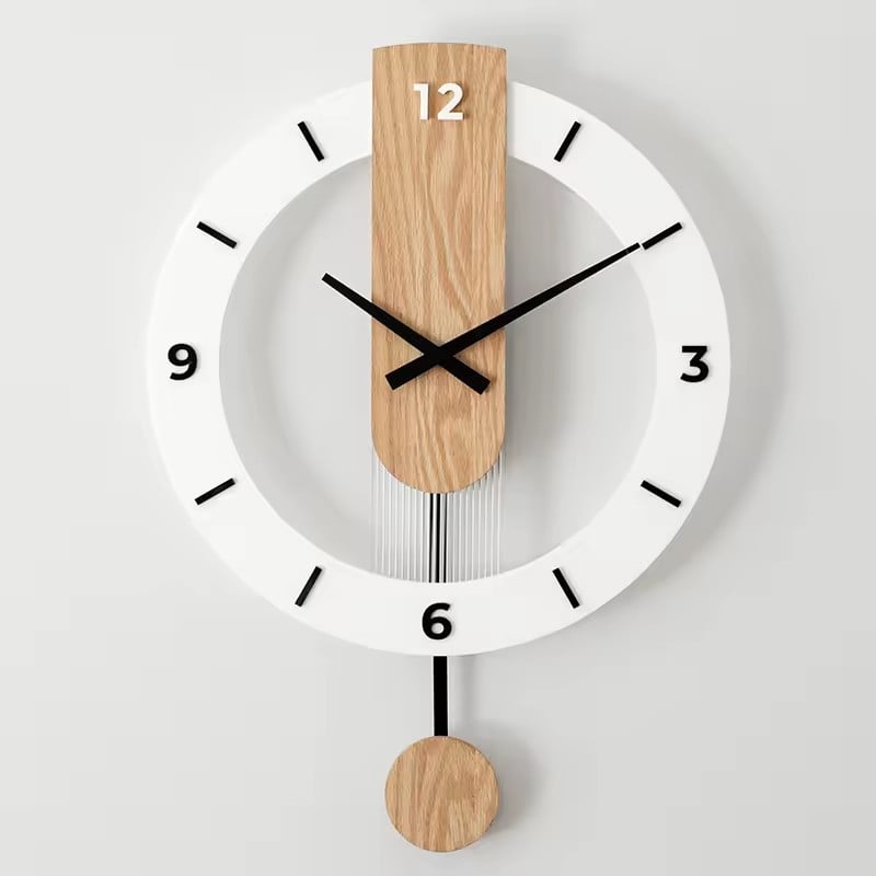 3364 - Modern minimalist wooden wall clock with white pendulum design - Scandinavian style home decor | Boto Clock wholesale manufacturer